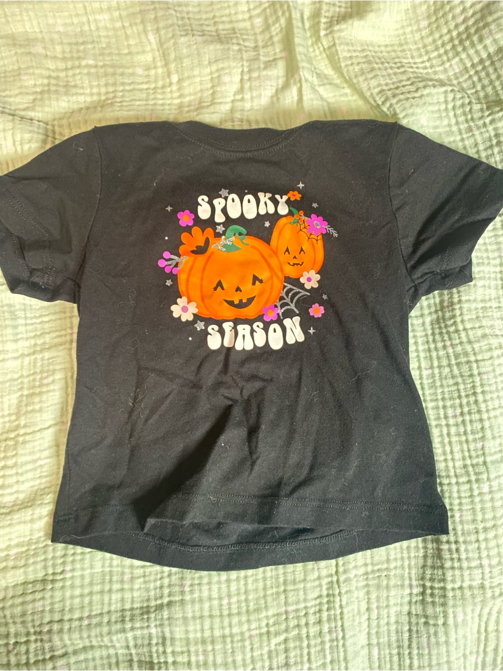 Black Halloween Tee With Pumpkin Graphic - "Spooky Season" 12 Months